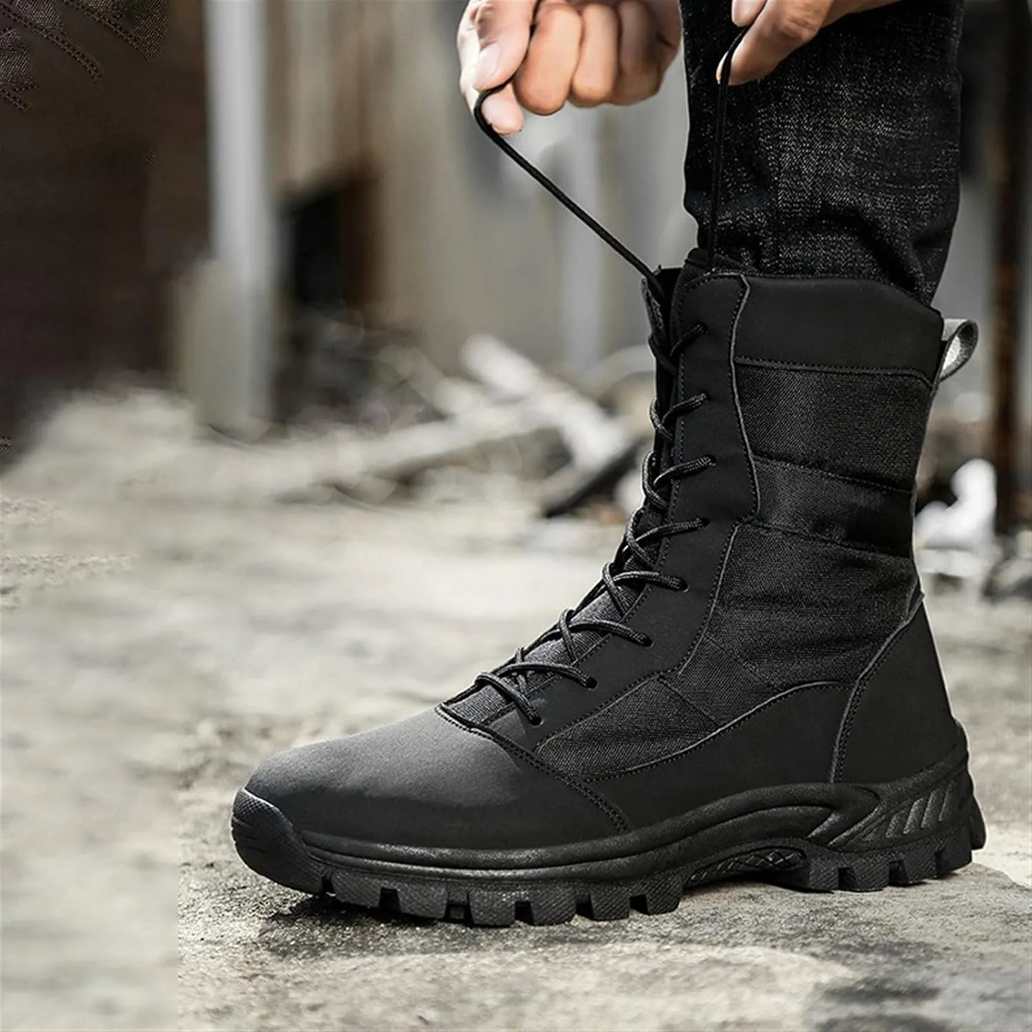 High Rise Hiking Boots, Outdoor Hiking Boots Men,Lace- up Motorcycle Biker Boots, Army Combat Tactical Patrol Shoes, Waterproof Non- Slip Casual Jungle Safety Footwear, for Birthday,Father' s Day and
