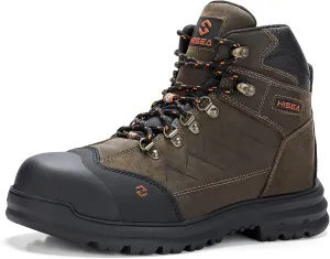 HISEA Men's Composite Toe Work Boots, Safety Boots for Industrial & Construction, Slip-Resistant Working Shoes Brown Size 9.5