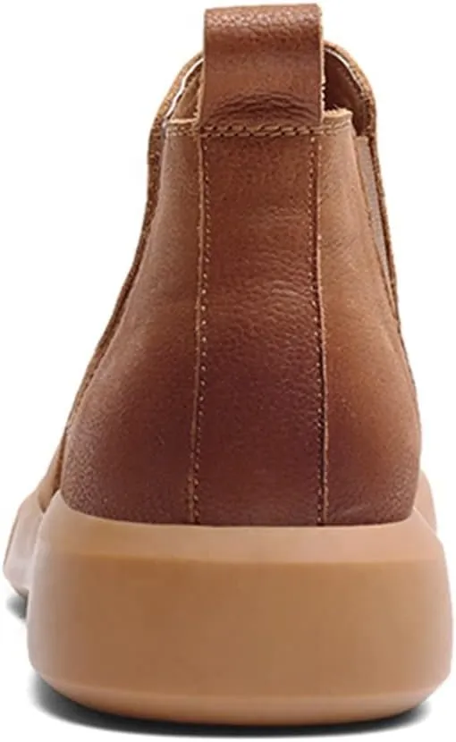 HOOENG Ankle Boots for Men Burnished Toe Elastic Bandage Cowhide Leather Non Slip Anti-Slip Wearable Waterproof Slip on Dress Formal
