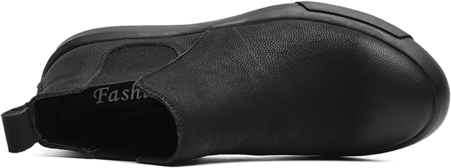 HOOENG Ankle Boots for Men Burnished Toe Elastic Bandage Cowhide Leather Non Slip Anti-Slip Wearable Waterproof Slip on Dress Formal