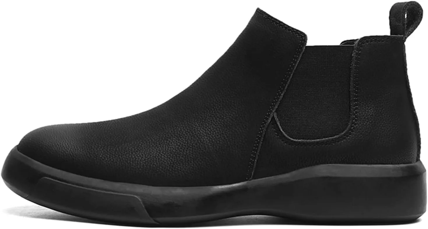 HOOENG Ankle Boots for Men Burnished Toe Elastic Bandage Cowhide Leather Non Slip Anti-Slip Wearable Waterproof Slip on Dress Formal