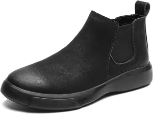 HOOENG Ankle Boots for Men Burnished Toe Elastic Bandage Cowhide Leather Non Slip Anti-Slip Wearable Waterproof Slip on Dress Formal
