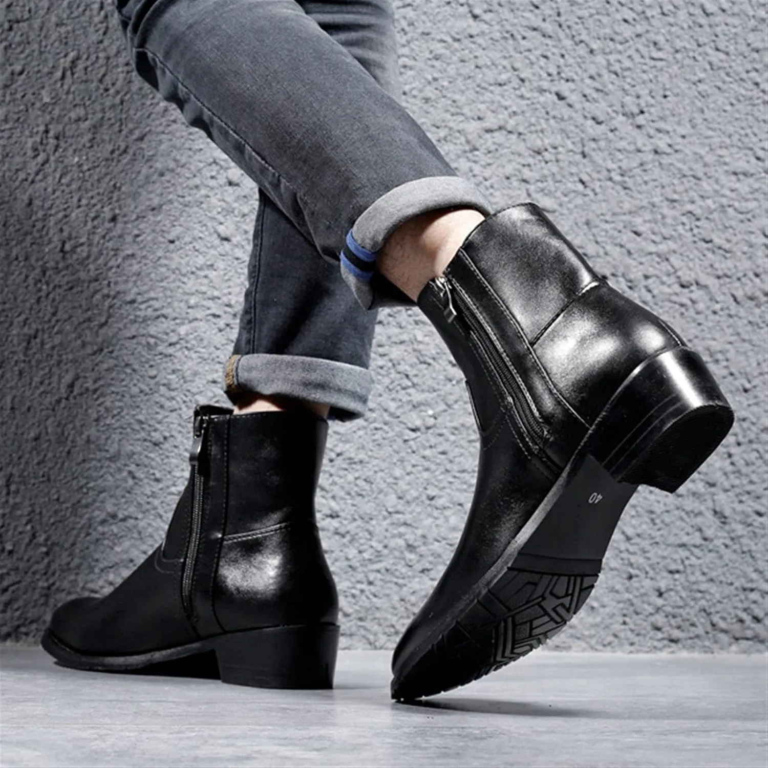 HOOENG Ankle Boots for Men Double Side Zip PU Waterproof Anti-Slip Non Slip Dress