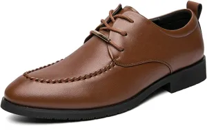 HOOENG Dress Oxford for Men Lace Up Apron Round Toe Derby Shoes Vegan Leather Non Slip Low Top Rubber Sole Block Heel Slip Resistant Wedding (Color : Light Brown, Size : 8.5)