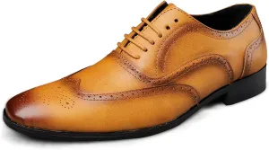 HOOENG Dress Oxford for Men Lace Up Brogue Embossed Burnished Wing Tip Vegan Leather Block Heel Anti-Slip Rubber Sole Low Top Classic (Color : Yellow, Size : 10)
