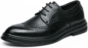 HOOENG Dress Oxford for Men Lace Up Brogue Embossed Wing tip Derby Shoes Vegan Leather Low Top Anti-Slip Resistant Non Slip Block Heel Prom (Color : Black Hollow Out, Size : 7.5)