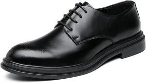 HOOENG Dress Oxford for Men Lace Up Burnished Round Toe Brogue Embossed Vegan Leather Resistant Non Slip Anti-Slip Classic