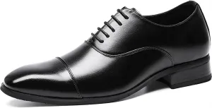 HOOENG Dress Oxford for Men Lace Up Cap Toe Black Burnished Toe Vegan Leather Low Top Anti-Slip Block Heel Slip Resistant Rubber Sole Business (Color : Black, Size : 10.5)