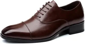 HOOENG Dress Oxford for Men Lace Up Cap Toe Black Burnished Toe Vegan Leather Low Top Anti-Slip Block Heel Slip Resistant Rubber Sole Business (Color : Brown, Size : 7.5)