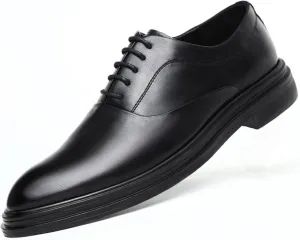HOOENG Dress Oxford for Men Lace Up Round Burnished Toe Vegan Leather Rubber Sole Low Top Block Heel Party (Color : Black, Size : 6.5)