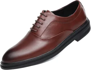 HOOENG Dress Oxford for Men Lace Up Round Burnished Toe Vegan Leather Rubber Sole Low Top Block Heel Party (Color : Brown, Size : 6.5)