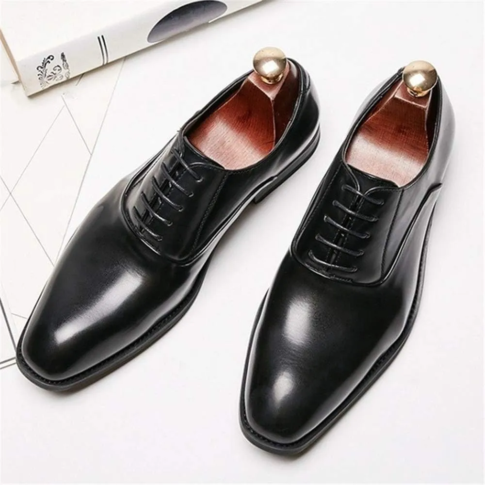 HOOENG Dress Oxford for Men Lace Up Round Snip Toe Vegan Leather Rubber Sole Non Slip Low Top Classic
