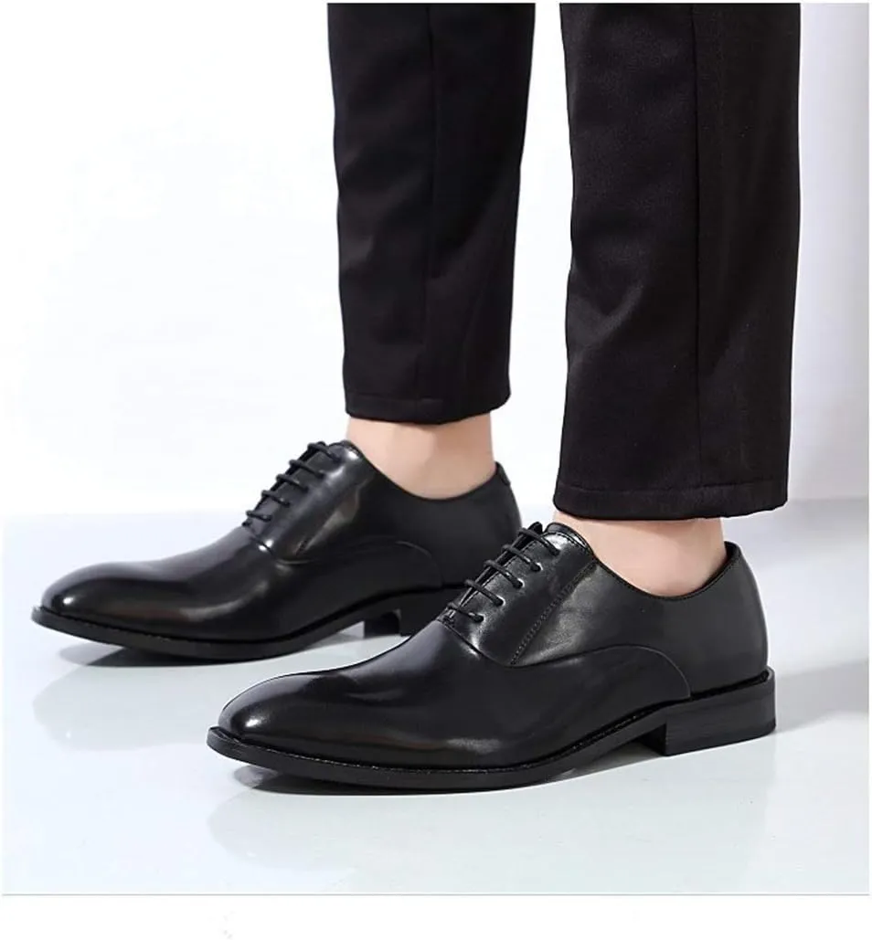 HOOENG Dress Oxford for Men Lace Up Round Snip Toe Vegan Leather Rubber Sole Non Slip Low Top Classic