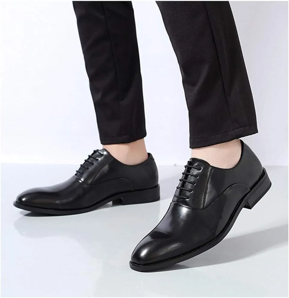 HOOENG Dress Oxford for Men Lace Up Round Snip Toe Vegan Leather Rubber Sole Non Slip Low Top Classic