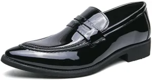 HOOENG Dress Oxford Formal Shoes for Men Slip On Pointed Toe Vegan Leather Apron Toe Penny Loafer Anti-Slip Non Slip Low Top Block Heel Working