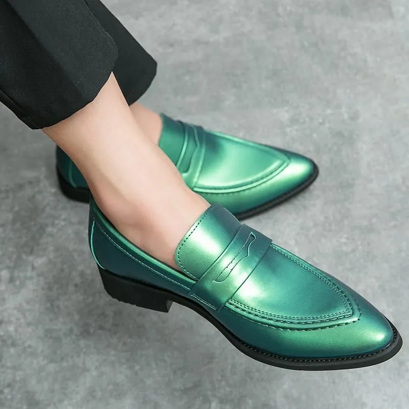 HOOENG Dress Oxford Formal Shoes for Men Slip On Pointed Toe Vegan Leather Apron Toe Penny Loafer Anti-Slip Non Slip Low Top Block Heel Working