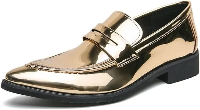 HOOENG Dress Oxford Formal Shoes for Men Slip On Pointed Toe Vegan Leather Apron Toe Penny Loafer Anti-Slip Non Slip Low Top Block Heel Working