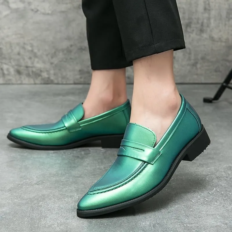 HOOENG Dress Oxford Formal Shoes for Men Slip On Pointed Toe Vegan Leather Apron Toe Penny Loafer Anti-Slip Non Slip Low Top Block Heel Working