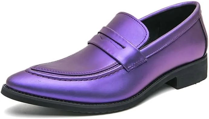 HOOENG Dress Oxford Formal Shoes for Men Slip On Pointed Toe Vegan Leather Apron Toe Penny Loafer Anti-Slip Non Slip Low Top Block Heel Working