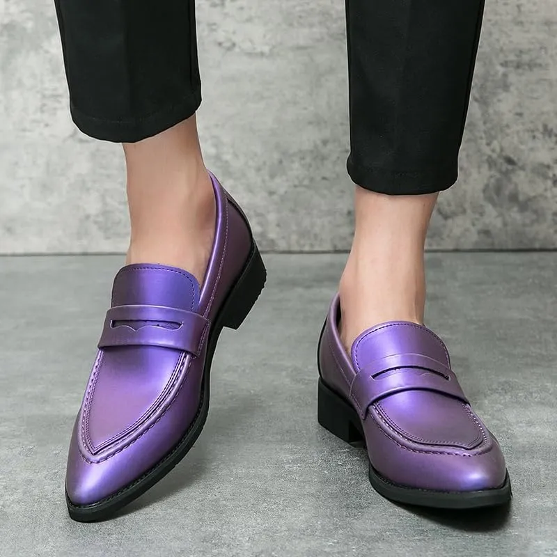HOOENG Dress Oxford Formal Shoes for Men Slip On Pointed Toe Vegan Leather Apron Toe Penny Loafer Anti-Slip Non Slip Low Top Block Heel Working