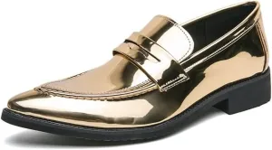 HOOENG Dress Oxford Formal Shoes for Men Slip On Pointed Toe Vegan Leather Apron Toe Penny Loafer Anti-Slip Non Slip Low Top Block Heel Working