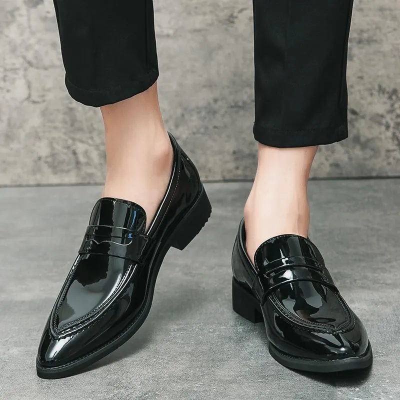 HOOENG Dress Oxford Formal Shoes for Men Slip On Pointed Toe Vegan Leather Apron Toe Penny Loafer Anti-Slip Non Slip Low Top Block Heel Working