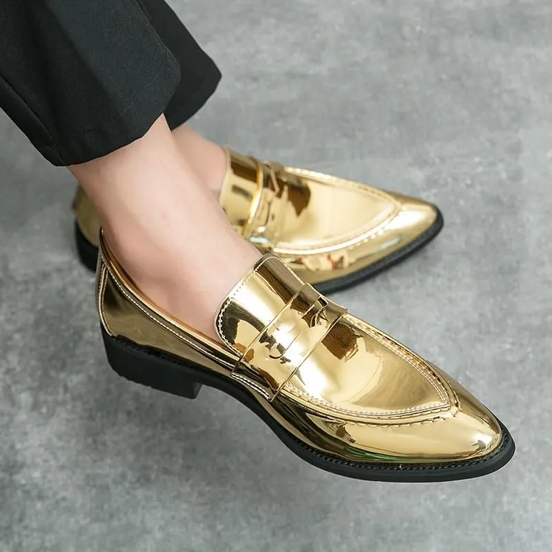 HOOENG Dress Oxford Formal Shoes for Men Slip On Pointed Toe Vegan Leather Apron Toe Penny Loafer Anti-Slip Non Slip Low Top Block Heel Working