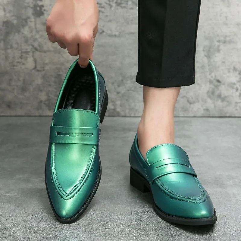 HOOENG Dress Oxford Formal Shoes for Men Slip On Pointed Toe Vegan Leather Apron Toe Penny Loafer Anti-Slip Non Slip Low Top Block Heel Working
