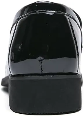 HOOENG Dress Oxford Formal Shoes for Men Slip On Pointed Toe Vegan Leather Apron Toe Penny Loafer Anti-Slip Non Slip Low Top Block Heel Working