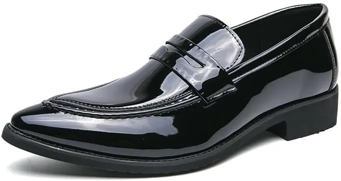 HOOENG Dress Oxford Formal Shoes for Men Slip On Pointed Toe Vegan Leather Apron Toe Penny Loafer Anti-Slip Non Slip Low Top Block Heel Working