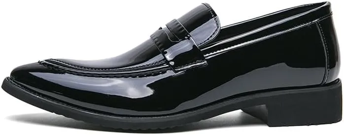 HOOENG Dress Oxford Formal Shoes for Men Slip On Pointed Toe Vegan Leather Apron Toe Penny Loafer Anti-Slip Non Slip Low Top Block Heel Working