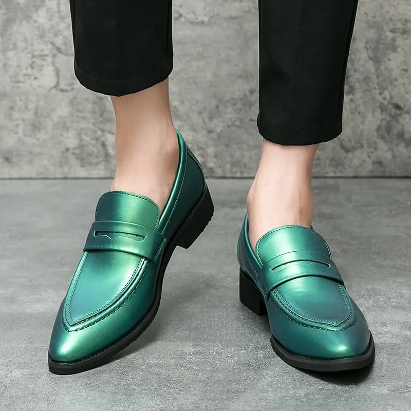 HOOENG Dress Oxford Formal Shoes for Men Slip On Pointed Toe Vegan Leather Apron Toe Penny Loafer Anti-Slip Non Slip Low Top Block Heel Working