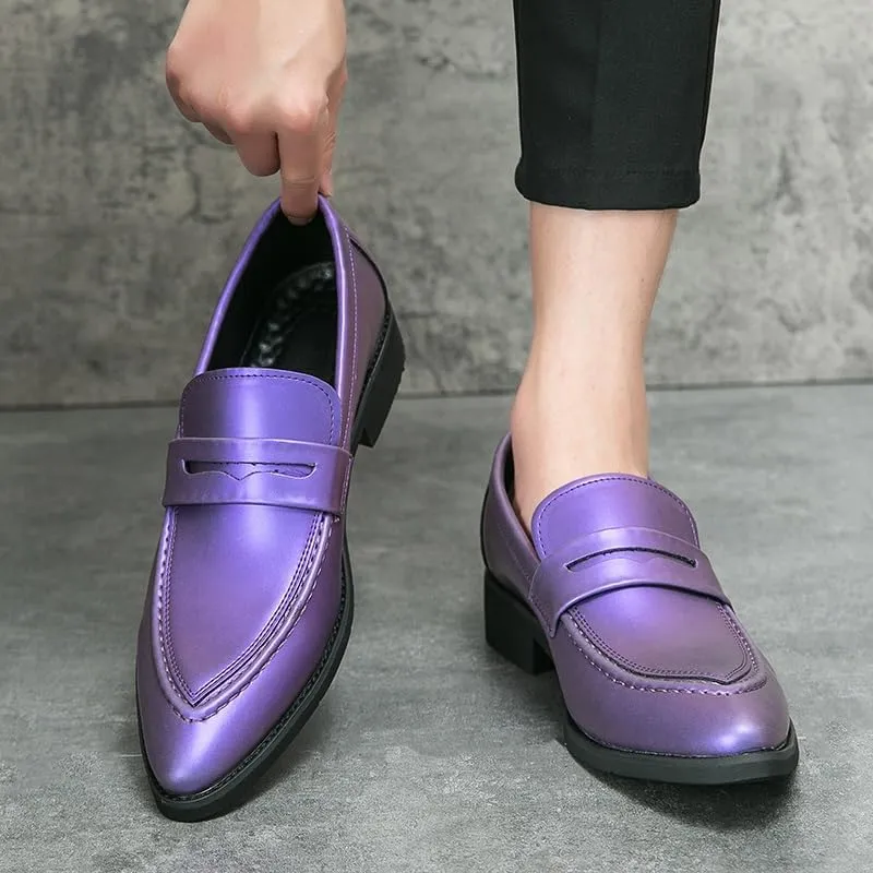 HOOENG Dress Oxford Formal Shoes for Men Slip On Pointed Toe Vegan Leather Apron Toe Penny Loafer Anti-Slip Non Slip Low Top Block Heel Working