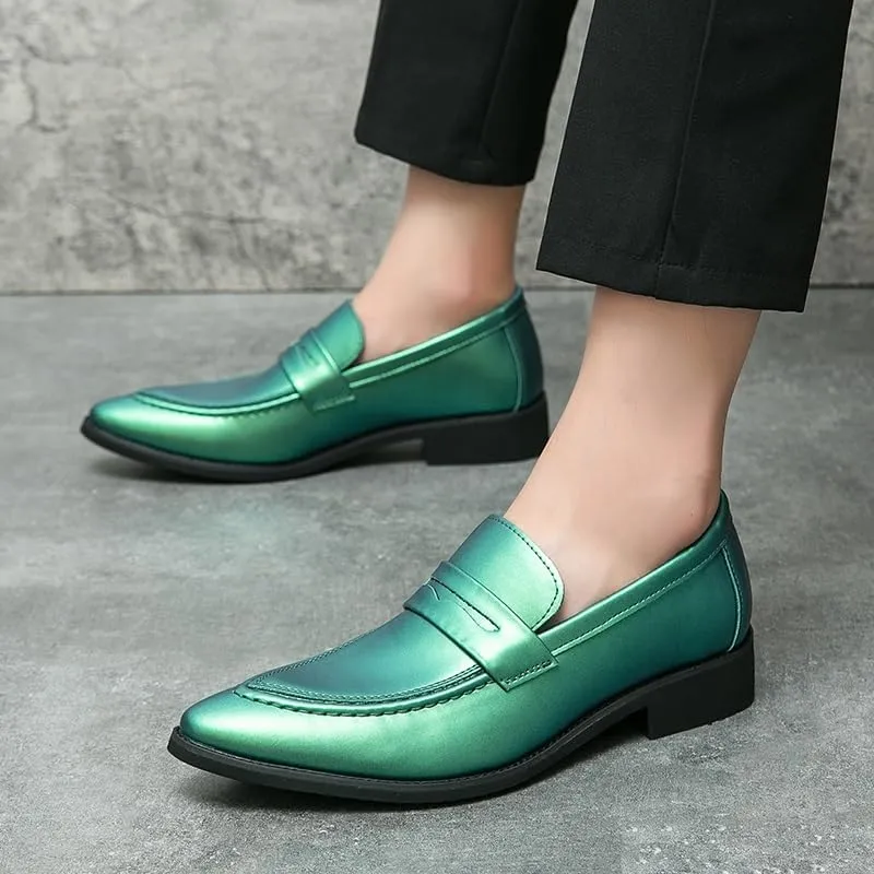 HOOENG Dress Oxford Formal Shoes for Men Slip On Pointed Toe Vegan Leather Apron Toe Penny Loafer Anti-Slip Non Slip Low Top Block Heel Working