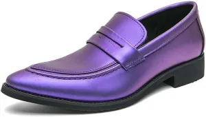 HOOENG Dress Oxford Formal Shoes for Men Slip On Pointed Toe Vegan Leather Apron Toe Penny Loafer Anti-Slip Non Slip Low Top Block Heel Working