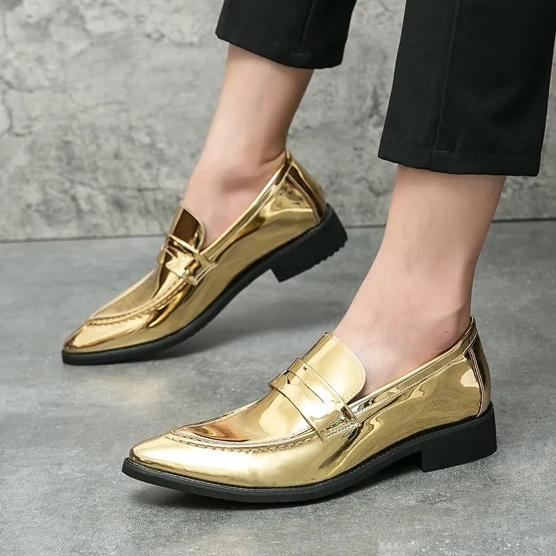 HOOENG Dress Oxford Formal Shoes for Men Slip On Pointed Toe Vegan Leather Apron Toe Penny Loafer Anti-Slip Non Slip Low Top Block Heel Working