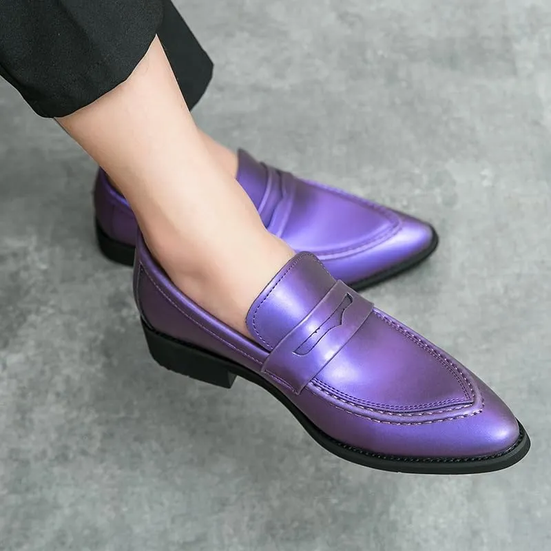 HOOENG Dress Oxford Formal Shoes for Men Slip On Pointed Toe Vegan Leather Apron Toe Penny Loafer Anti-Slip Non Slip Low Top Block Heel Working