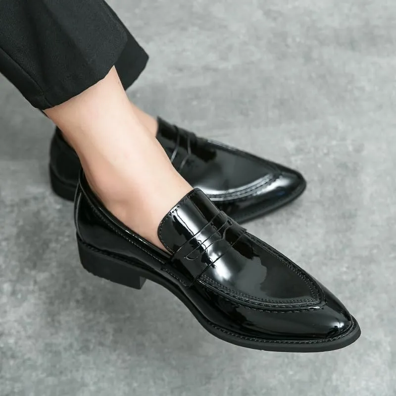 HOOENG Dress Oxford Formal Shoes for Men Slip On Pointed Toe Vegan Leather Apron Toe Penny Loafer Anti-Slip Non Slip Low Top Block Heel Working