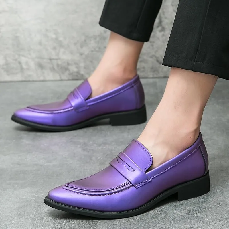 HOOENG Dress Oxford Formal Shoes for Men Slip On Pointed Toe Vegan Leather Apron Toe Penny Loafer Anti-Slip Non Slip Low Top Block Heel Working
