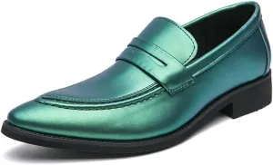 HOOENG Dress Oxford Formal Shoes for Men Slip On Pointed Toe Vegan Leather Apron Toe Penny Loafer Anti-Slip Non Slip Low Top Block Heel Working