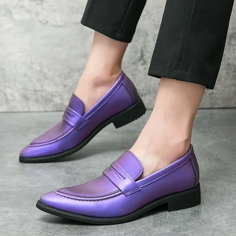 HOOENG Dress Oxford Formal Shoes for Men Slip On Pointed Toe Vegan Leather Apron Toe Penny Loafer Anti-Slip Non Slip Low Top Block Heel Working