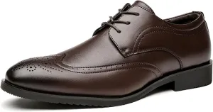 HOOENG Dress Oxford Shoes for Men Lace Up Brogue Embossed Wing Tip Burnished Toe Vegan Leather Slip Resistant Block Heel Low Top Anti-Slip Wedding (Color : Brown, Size : 8.5)