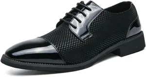 HOOENG Dress Oxford Shoes for Men Lace Up Two Tone Patchwork Cap Toe Vegan Leather Block Heel Low Top Resistant Non Slip Wedding (Color : Black, Size : 8.5)