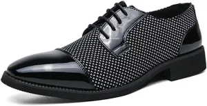 HOOENG Dress Oxford Shoes for Men Lace Up Two Tone Patchwork Cap Toe Vegan Leather Block Heel Low Top Resistant Non Slip Wedding (Color : White Black, Size : 7.5)