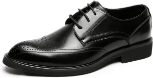 HOOENG Dress Oxford Shoes for Men Lace Up Wing Tip Brogue Embossed Pointed Toe Shoes Vegan Leather Block Heel Slip Resistant Low Top Anti-Slip Rubber Sole