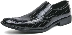 HOOENG Dress Oxford Shoes for Men Slip On Plain Toe Vegan Leather Plaid Embossed Non Slip Block Heel Slip Resistant Outdoor (Color : Black, Size : 10)