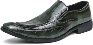 HOOENG Dress Oxford Shoes for Men Slip On Plain Toe Vegan Leather Plaid Embossed Non Slip Block Heel Slip Resistant Outdoor (Color : Green, Size : 6)