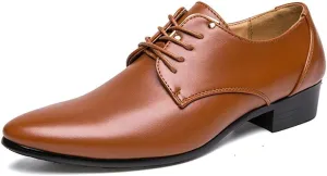 HOOENG Formal Oxford Shoes for Men Lace Up Round Toe Derby Shoes Vegan Leather Rubber Sole Non Slip Resistant Block Heel Prom