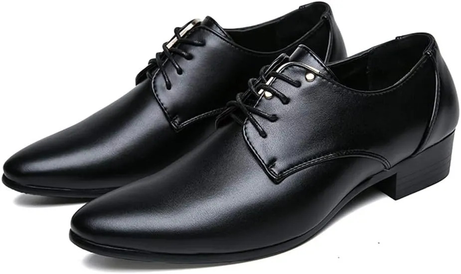 HOOENG Formal Oxford Shoes for Men Lace Up Round Toe Derby Shoes Vegan Leather Rubber Sole Non Slip Resistant Block Heel Prom