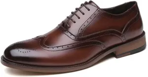HOOENG Formal Shoes for Men Lace Up Burnished Toe Wing Tip Brogue Vegan Leather Rubber Sole Low Top Anti-Slip Prom (Color : Brown, Size : 10)